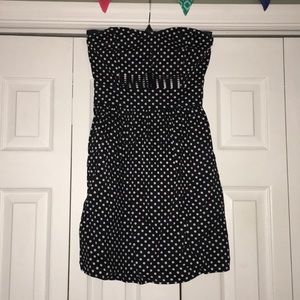 Black/white polka dot strapless dress